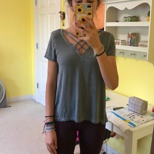 American Eagle Soft and Sexy Grey Cross-Over Tee